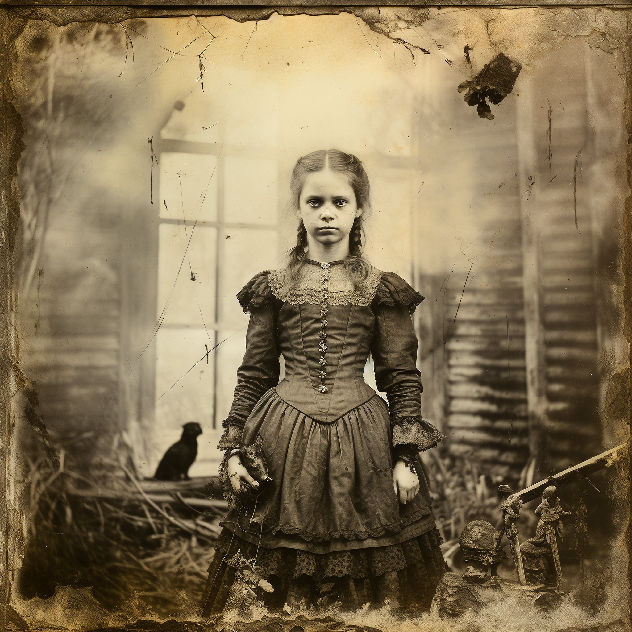 Photographie sepia d'une jeune fille, obtenue selon un procédé caractéristique des portraits anciens.